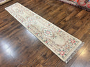 Chinese Aubusson Runner Rug 2.4 x 11, Hand Tufted Beige Floral European Design Hallway Rug, Elegant Rug, Vintage Wool Rug 11ft Long