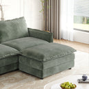 Corduroy Fabric 4-Seater Comfy Cloud Couch with 2 Movable Footrest for Living Room,Oversized Deep Seat U-Shaped Couch Set, Upholstered Large Size Deep Seat Sofa with 4 cushions