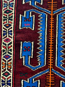Persian Tribal Rug 1.8 x 2, Small Balouchi Rug, Unique Design, Burgundy and Blue
