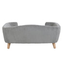 Elevated Dog Bed Frame for Small Dog, Corduroy Pet Couch Bed with Rubber Wood Legs and Supportive Foam, Gray, Easy Assembly