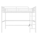 Metal Queen Size Loft Bed with Power Outlet and LED Lighted, Space-Saving, Noise Reduced, White