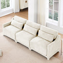 Elegant Three-Seater Sofa with Lumbar Pillow, Chenille Upholstery, Wooden Base, Ergonomic Design, Beige