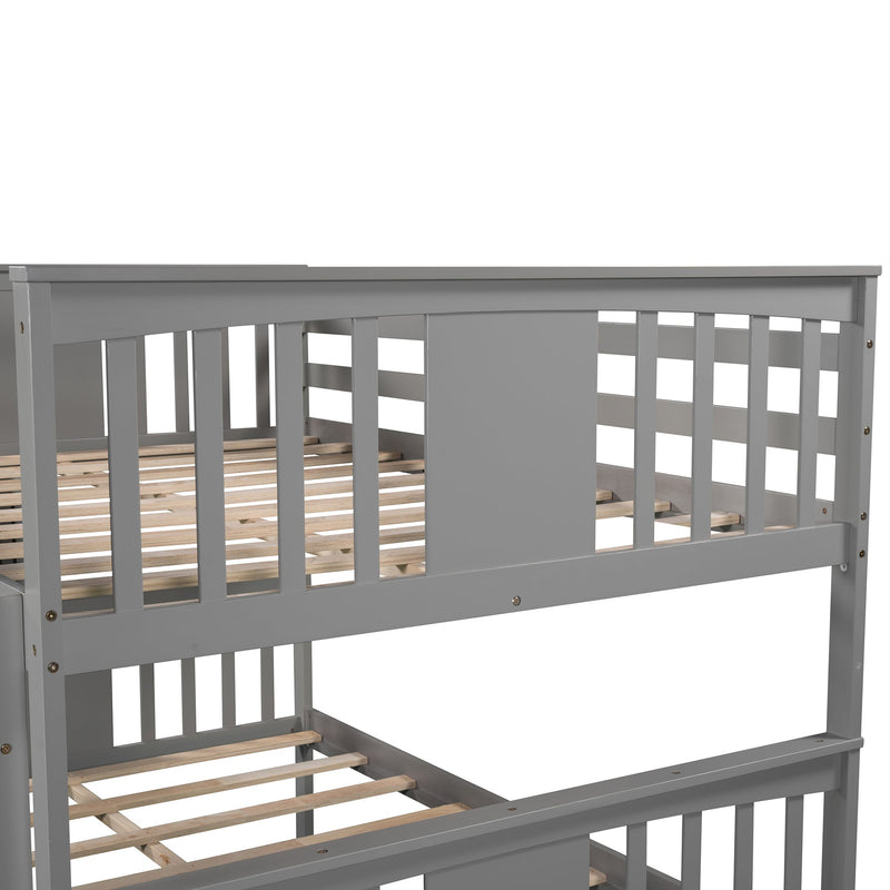 Full over Full Bunk Bed with Twin Size Trundle and Ladder-White