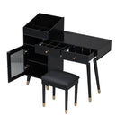 Modern Makeup Vanity Desk with Drawers, Cabinet & Charging Port, Black Engineered Wood, Space-saving Design for Small Places