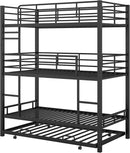 Metal Twin Size Triple Bunk Bed with Trundle, Black for Kids