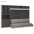 Queen Size Murphy Bed Wall Bed with Sofa , Shelves USB & Light ,Gray