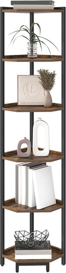 6-Tier Rustic Brown Corner Shelf Stand For Living Room