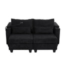 Convertible Chaise Lounge 63' Loveseat Sofa Bed with USB Ports, Cup Holders, Phone Holder & Storage, Black Corduroy