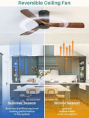 52 Inch Solid Wood Flush Mount Ceiling Fan With Remote