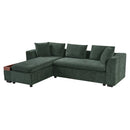Elegant Chenille L-Shaped Sofa with Wooden Storage Compartment, Green, 93.7 Inches