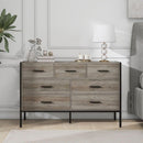 Wood Dresser with 7 Drawers, Wooden Storage Closet for Bedroom, Solid Clothes Cabinet with Sturdy Steel Frame, 48.58"Wx15.75"Dx31.22"H, 48 inch, Rustic Grey
