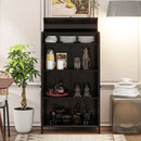 47.6' Tall Metal Storage Cabinet with Glass Doors & Flip-Top, 4-Tier Display Cabinet with Open Shelves, Freestanding Steel Sideboard Buffet for Kitchen, Living Room, Home Office, Dining Room, Bathroom