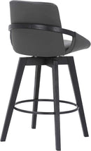 Mid Century Swivel Bar Stool Gray Faux Leather 26 Inch Seat