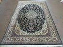 4' X 7' Vintage Handmade India Wool Silk Accent Rug Hand Knotted Black Organic