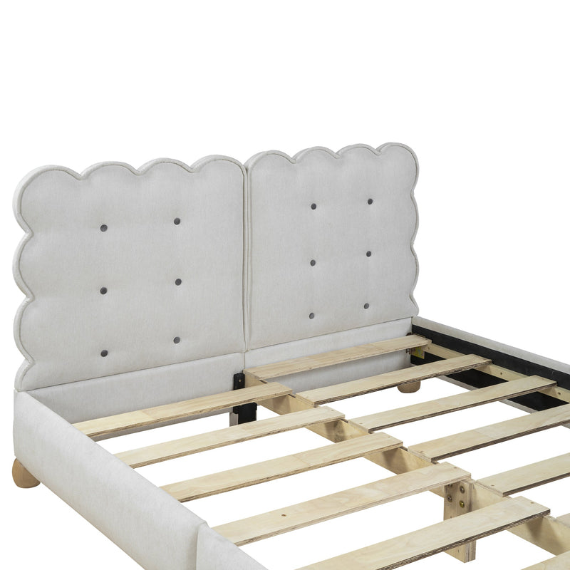 Queen Size Upholstered Platform Bed with Support Legs,Beige