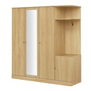 4-Door Wardrobe with Shelves, Drawers, and Full-Length Mirror, Natural