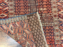 Antique Turkoman Rug 4x4, Hatchli Square Carpet, Wool Handmade Four Season Yamud Design Rug, Red Bohemian Tribal Rug, Engsi Tekkeh Rug
