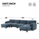 [VIDEO Provided] 140' Modular Sectional Sofa, U-Shape with 31.5' Extra-Wide Seat Cushion, USB and Type-C Charger, Phone Holder and 2 Side Storage Pockets, Free Movement Ottoman, Striped Chenille
