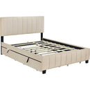Queen Size Velvet Upholstered Platform Bed with 2 Drawers and 1 Twin XL Trundle- Beige