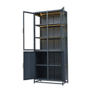 Modern Style 76.75'' Tall Steel Display Cabinet with Double Glass Doors, LED Lights, 3-Sided Glass for Collectibles - Dark Blue