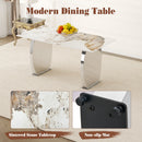 Table and chair set.63*31.4 Inch Pandora Patterned Sintered Stone Dining Table Set - 6 Dark Gray Chairs With Silver Metal Legs.Modern Light Luxury.Perfect For Dinner Room,Meeting Room,Kitchen,etc.