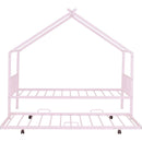 Twin Size Metal House Bed with Twin Size Trundle, Pink