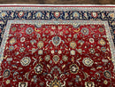 Pak Persian Rug 9x12, Red and Navy Blue, Floral Allover, Hand Knotted Vintage Wool Carpet, Fine 260 KPSI