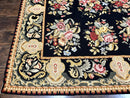 Palace Size Needlepoint Rug 12x16, Black and Colorful, Floral Panel, Handmade Oversized Wool Needlepoint Carpet, Rare