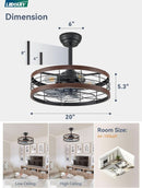 20 Inch Walnut Caged Fandelier Ceiling Fan With Light And Remote Control 6 Speeds With Timing