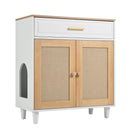 Pet-Friendly Furniture Style Cat Litter Box House with Sisal Scratching Door and Charging Socket, Beige+White MDF