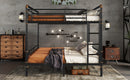 Queen over Queen Metal Bunk Bed, Industrial Detachable Bunkbeds with Safety Guard Rails for Teens, Black(Old SKU W2580S00006)