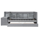 Twin Size Upholstered Daybed with Drawers, Shelves, Flip Cabinets & Side Table (Gray)