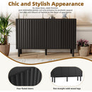 ON-TREND Minimalist Shoe Cabinet with 5 Solid Wood Legs, Cream Style Sideboard Buffet Cabinet with Fluted Doors, Large 4-Door Storage Cabinet with Adjustable Shelves for Living Room, Black, 55.1*13.7'