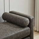 Elegant Upholstered Bench,Daybed,Ottman with Wood Legs & 2 Bolster Pillows, Gray PU, 66.34'W for Bedroom, Living Room, Entryway