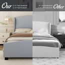 Full Size 51' High Headboard Wingback Linen Upholstered Bed No Box Spring Needed, Gray