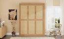 Full Size Solid Wood With Rattan Murphy Bed Cabinet Space-Saving Bed with 1 Side Cabinet Storage Shelf, Perfect for Guest Room, for Bed Room, Guest Room, Home Office, Natural