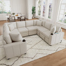 Convertible U-Shaped Sectional Sofa with Pull-Out Bed and USB Ports, Beige Chenille, 108.7 Inches