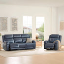 Navy Genuine Leather Power Recliner Sofa With USB Type C