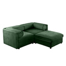 Modern Green Chenille 2-Seater Sofa with Ottoman Storage, Cylindrical Backrest and Armrests