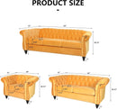 Three Piece Mango Velvet Chesterfield Sofa Set With Club Chair And Loveseat For Living Room