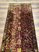Indo Persian Runner Rug 2.7 x 13.8, Maroon, Wool, Handmade Indian Rug for Hallway