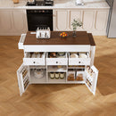 Modern Kitchen Island with Extendable Dining Table & Power Outlet, White MDF, 74.8'