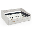 Upholstered Tufted Daybed With Drawers, Waved Arms