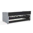 Twin Size Daybed with Trundle Upholstered Sofa Bed, with Vertical Stripes, Linen Fabric, Grey (82.5'x43'x30')