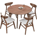 Wooden Dining Table Set, Modern Simple Design Round Kitchen Table and Fabric Upholstered Dining Chairs for Dining Room, Kitchen, Saving Space(1 Table with 4 Chairs),Walnut