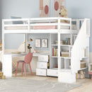 Loft Bed With L Shaped Desk, Drawers, Cabinet, And Storage Staircase