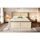 Queen Size Wood Storage Platform Bed with 4 Drawers, Rattan Headboard, Nature
