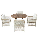 TOPMAX Modern 5-Piece Patio Extendable Wooden Dining Table Set, 12inch Butterfly Leaf Foldable Round Kitchen Table Set with 4 Rattan Arm Chairs for Backyard,Balcony, Garden, Poolside, Natural