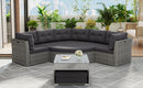 Elegant Patio Furniture Set Outdoor Daybed Rattan Sectional with Cushions and Center Table, Grey, Iron + Rattan