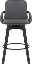 Mid Century Swivel Bar Stool Gray Faux Leather 26 Inch Seat